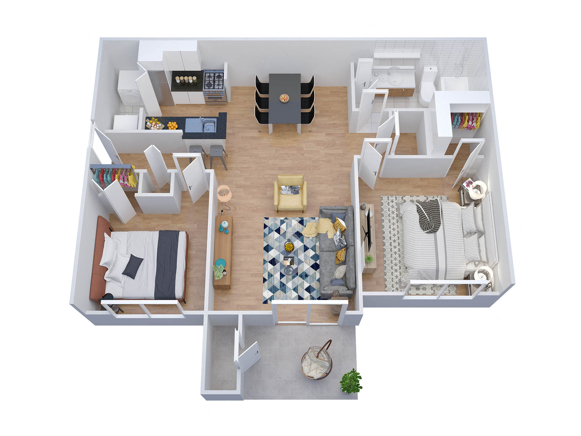 Floor plan for 2 beds, 1 bath, 875 sqft